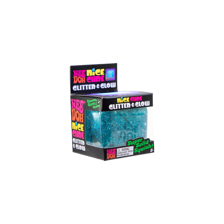 NeeDoh Nice Cube Glitter & Glow – sidevisning med glimmer og glow-effekt
