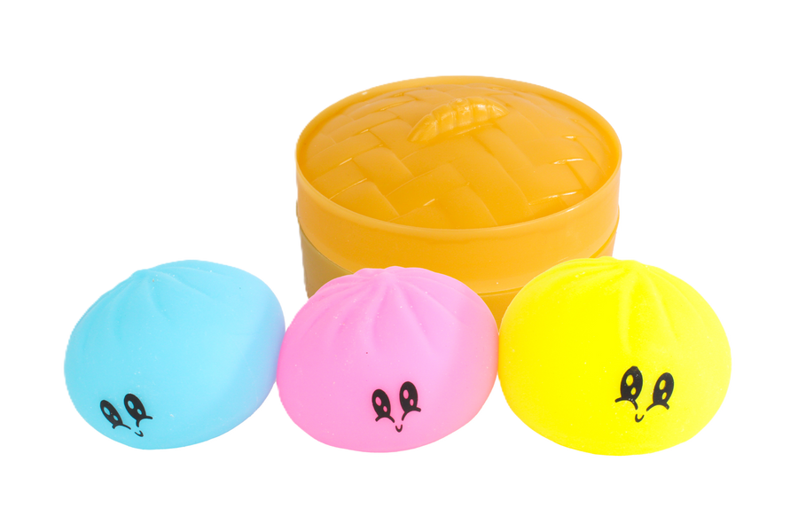 Squishy Dumplings 3-pakk 5 cm – Foam Fidget i Steamer Basket
