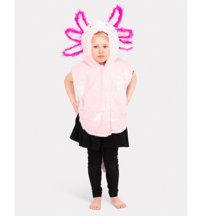 Mini Cape Axolotl – rosa kappe med hette (1–4 år) | Den Gode Fen - Bamsedyra AS