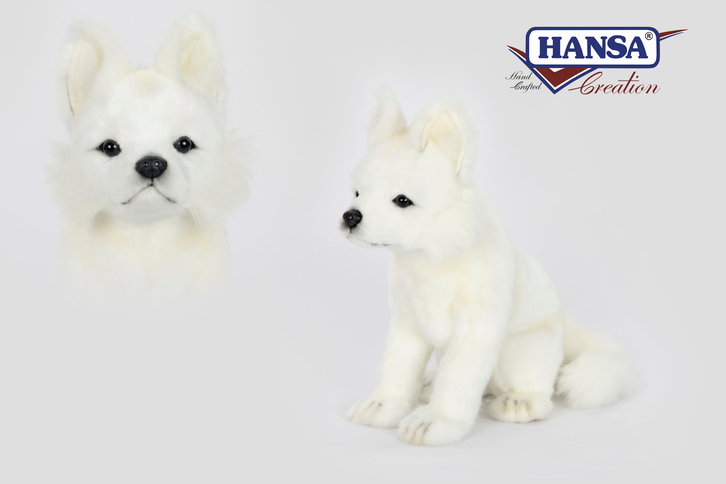 Snow Fox Puppy Sitting 25 cm | Hansa Creation Detail - Bamsedyra AS
