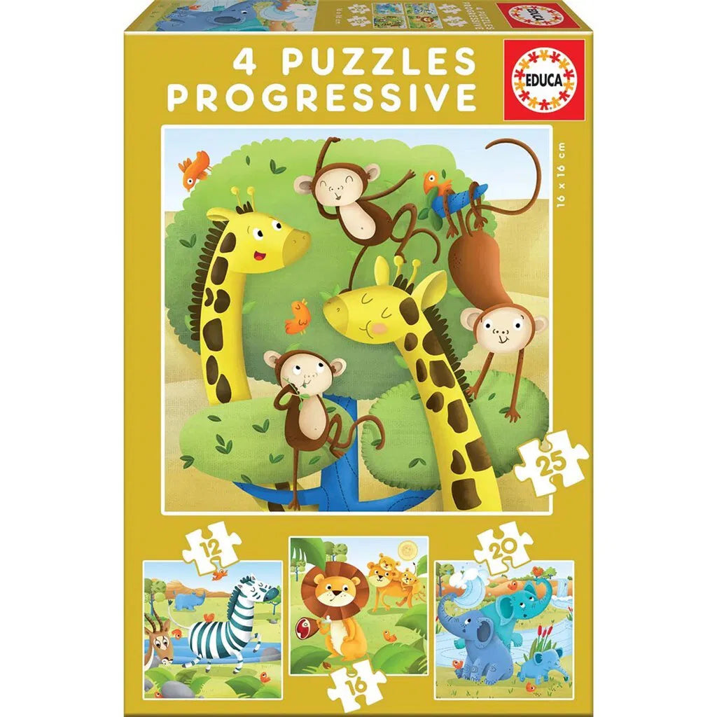 Educa African Animal Puzzle Set - Four Progressive Puzzles (12, 16, 20 & 25 Pieces)