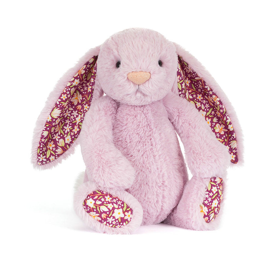 Jellycat Thistlepop Blossom Luxe Bunny – lilla kosekanin med blomsterdetaljer, ca. 31 cm