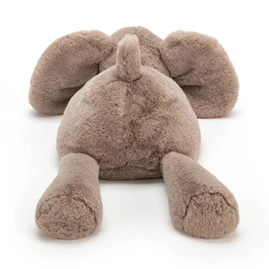 Jellycat Smudge Elephant sett fra siden – gråbrun elefant-kosedyr
