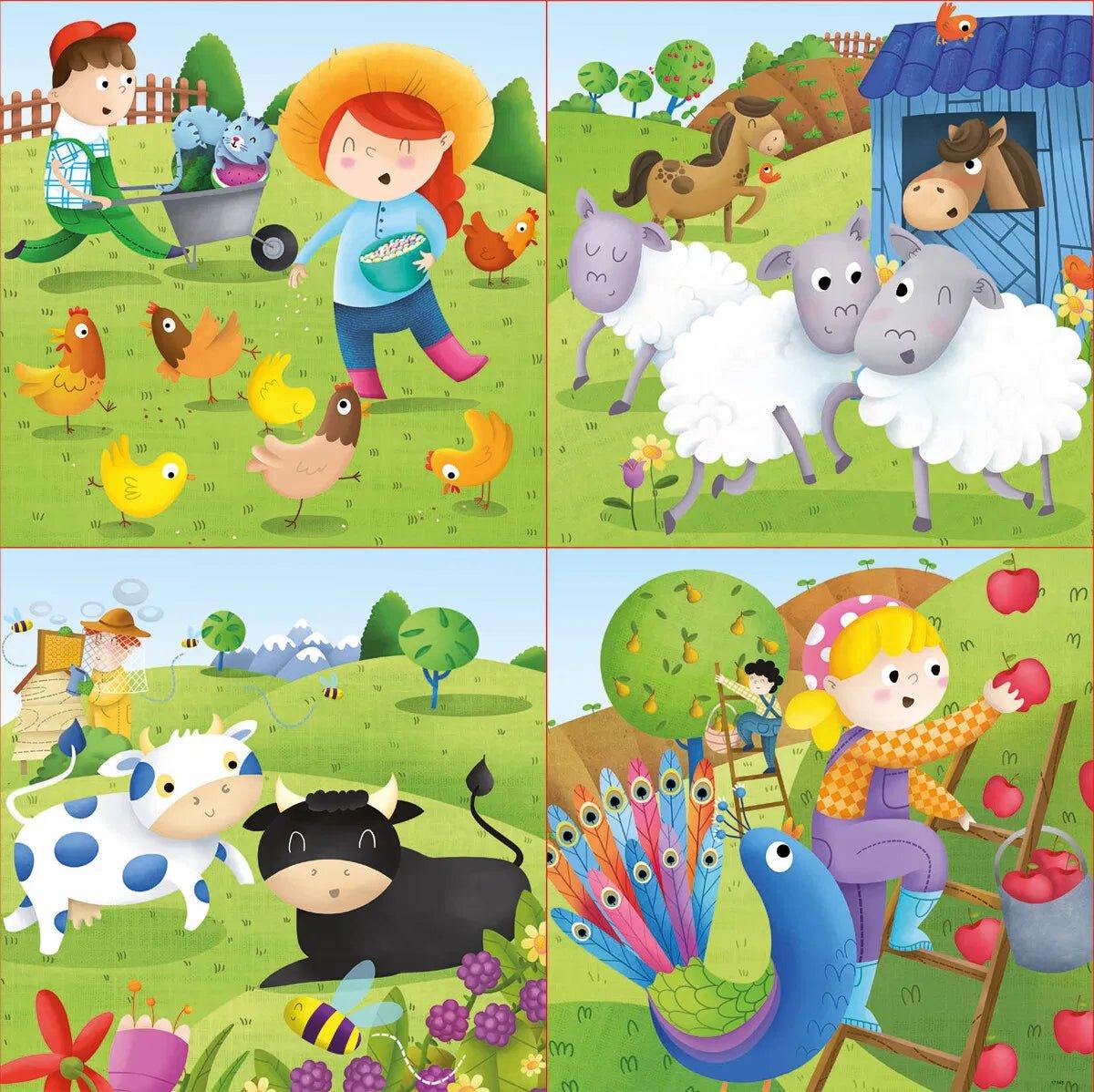 Educa Progressive Puzzle Set - Farm Theme - 4 Puzzles for Little Farmers! - Bamsedyra AS