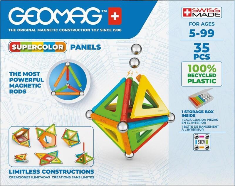 Geomag Supercolor Panels Recycled 35 deler | Magnetisk byggesett for barn - Bamsedyra AS