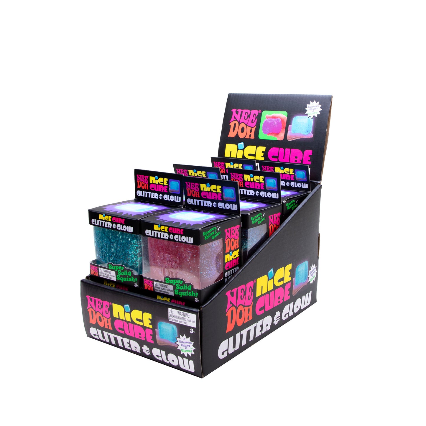 NeeDoh Nice Cube Glitter & Glow – stresskube (3 farger) | Schylling