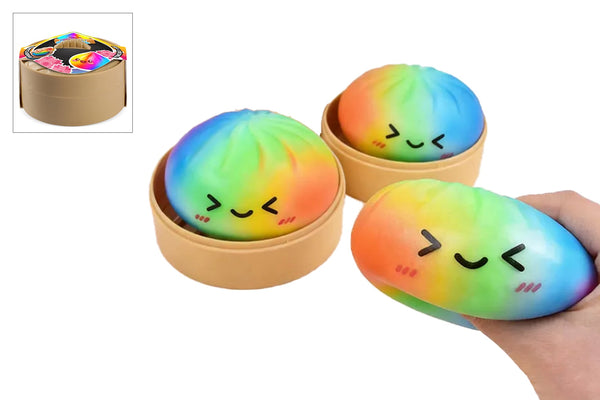 Squishy Dumpling Rainbow Foam – regnbuefarget foam squishy i steamer basket