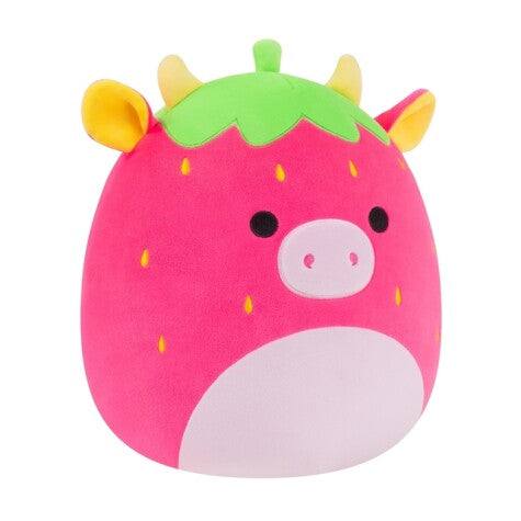 Squishmallows Cleary Cow 30 cm – jordbærku Side View - Bamsedyra AS