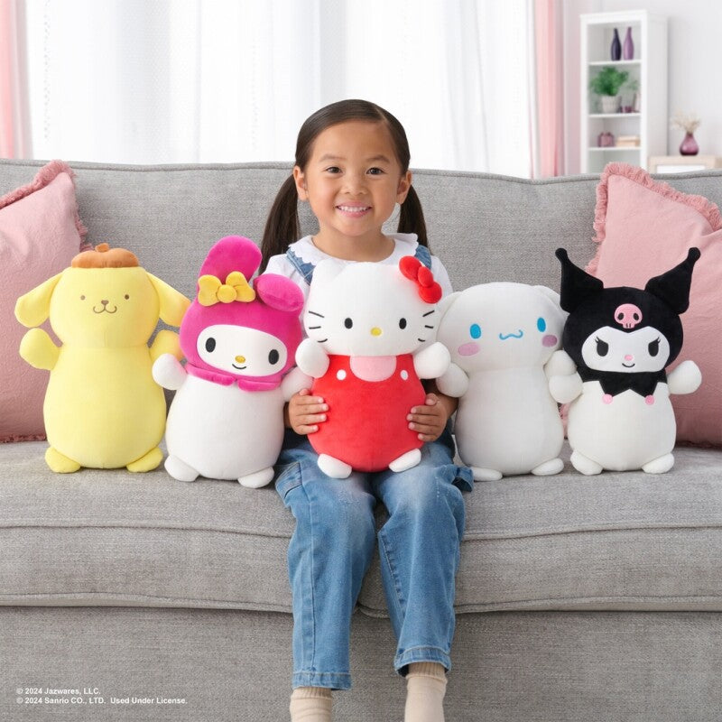 Squishmallows HugMees 25 cm – Hello Kitty, My Melody, Kuromi, Cinnamoroll & Pompompurin (Sanrio, assortert)