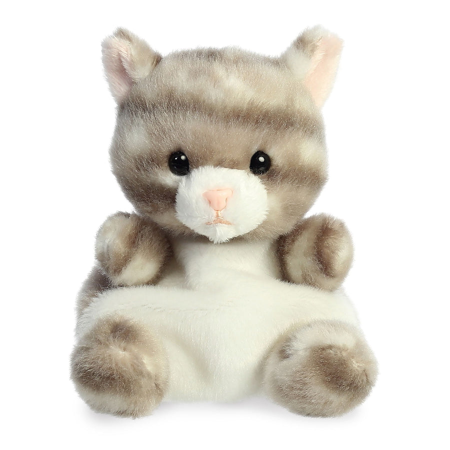Palm Pals Silver Kitty grå kattebamse fra Aurora, 13 cm