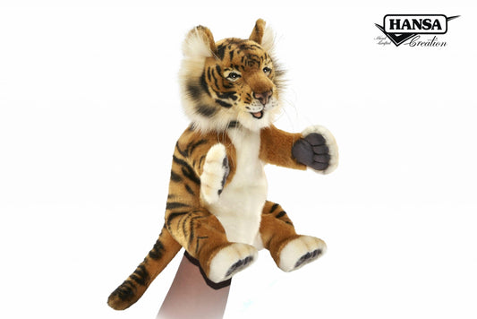 Hansa Creation Tiger Hand Puppet - Interactive and Lifelike Plush Toy - Bamsedyra