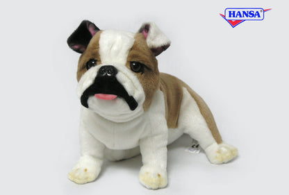 Hansa Creation | Bulldog Sitting | Brun/Hvit | ca. 19 cm Side View - Bamsedyra AS