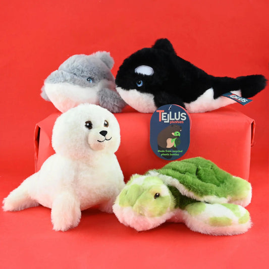 Resirkulert kosedyr – sjødyr 19–21 cm (delfin, sel, spekkhogger, havskilpadde) | Tellus Plushies