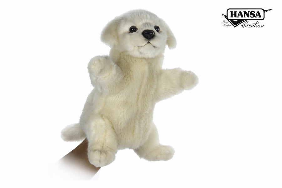 Hansa Creation Maremma Hånddukke sett fra siden – hvit hund hånddukke med lang pels