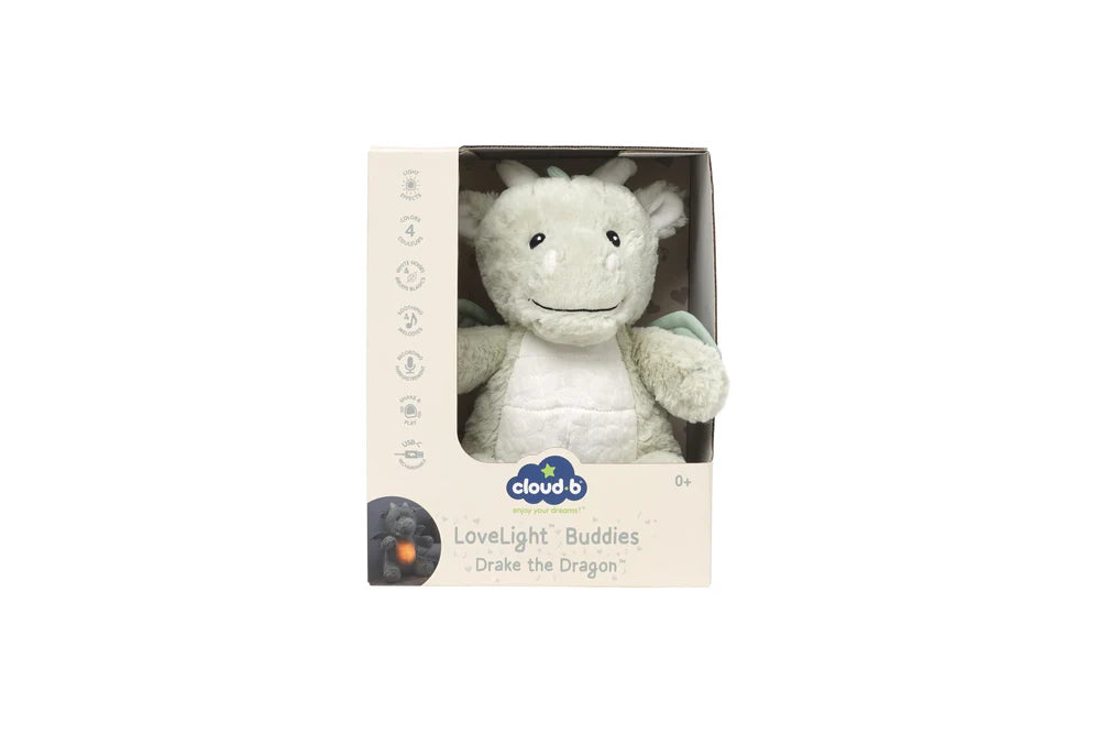 Cloud.b LoveLight – Drake the Dragon – beroligende nattlys & lydmaskin for baby (opptak, USB-C)