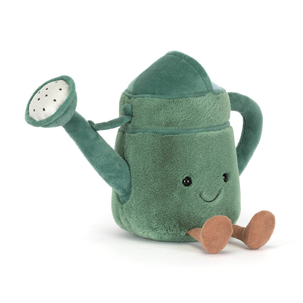 Jellycat Amuseables Watering Can – grå vannkanne kosedyr med tut, håndtak og smilende ansikt, 31 cm