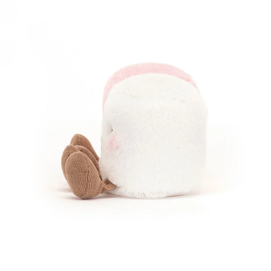 Amuseables Pink and White Marshmallows fra Jellycat – rosa og hvit plysjmarshmallow med broderte smil og praline kordstøvler
