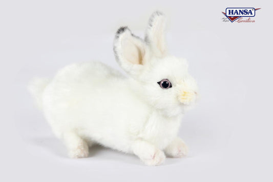 Sweet Hansa Creation 20cm Crouching White Bunny Plush Toy - Realistic and Adorable Rabbit Stuffed Animal - Bamsedyra