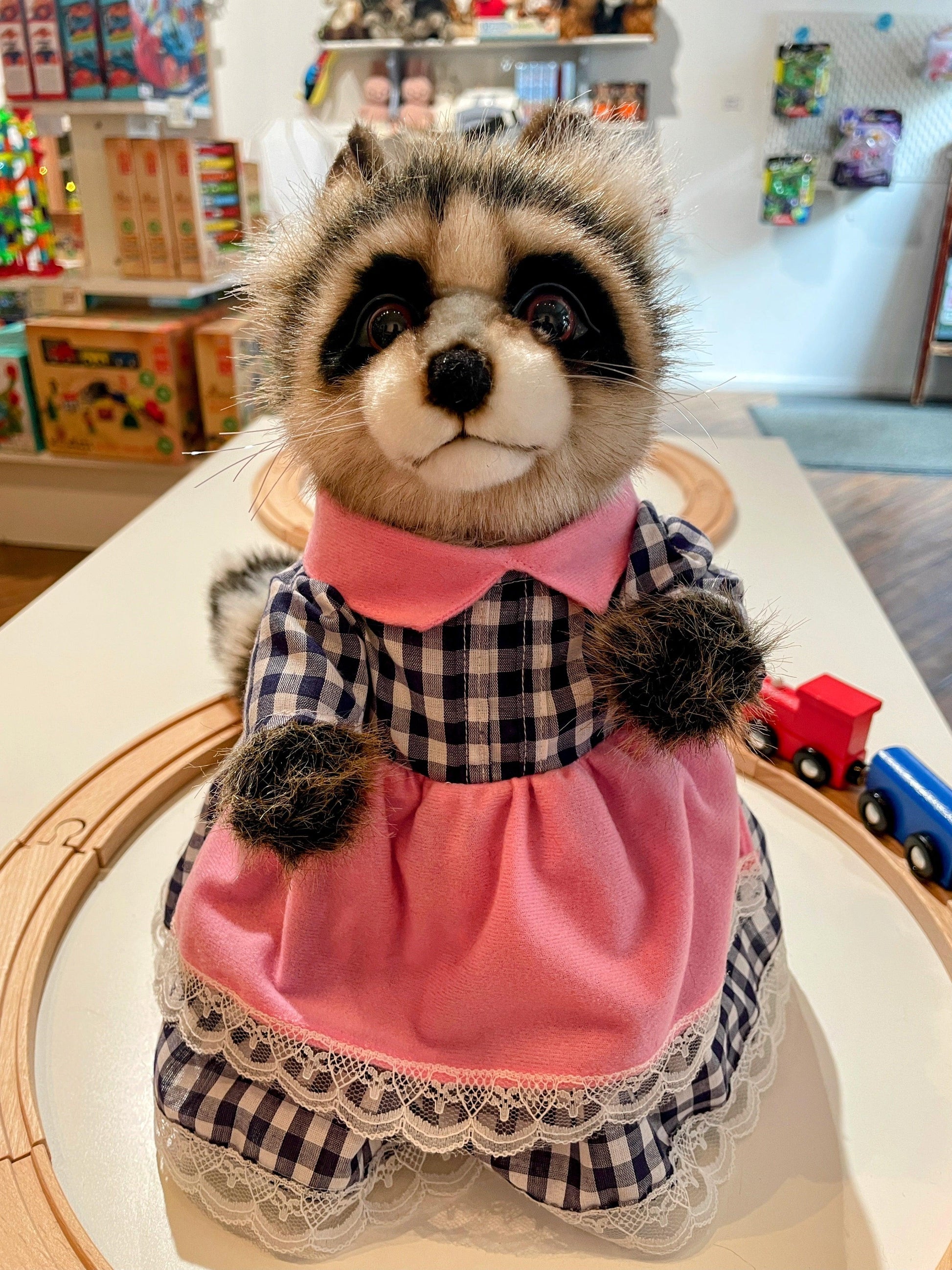 Hansa Creation Raccoon Mom with Clothes Plush Toy - Heartwarming and Lifelike Stuffed Animal - Bamsedyra