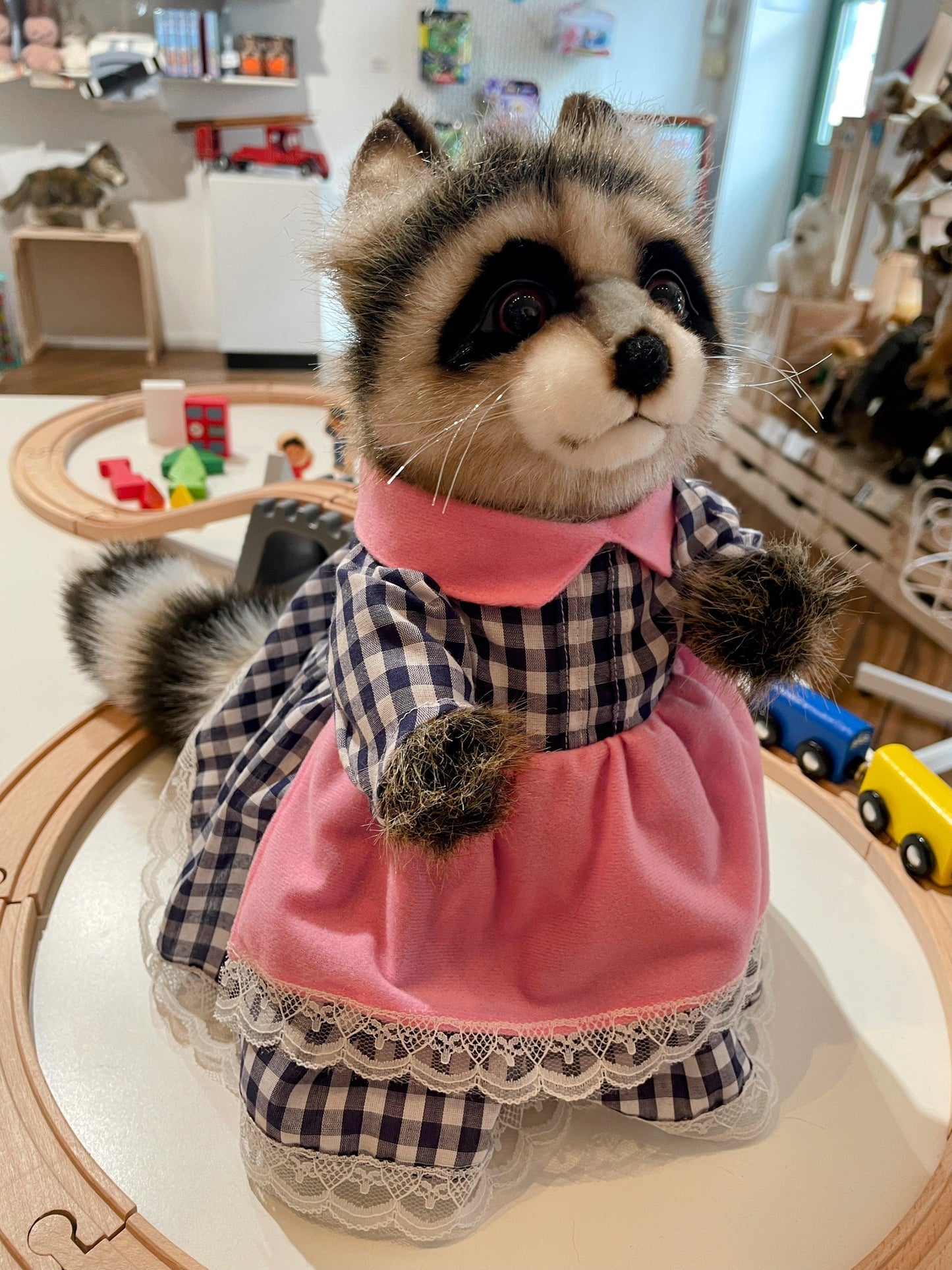 Hansa Creation Raccoon Mom with Clothes Plush Toy - Heartwarming and Lifelike Stuffed Animal - Bamsedyra