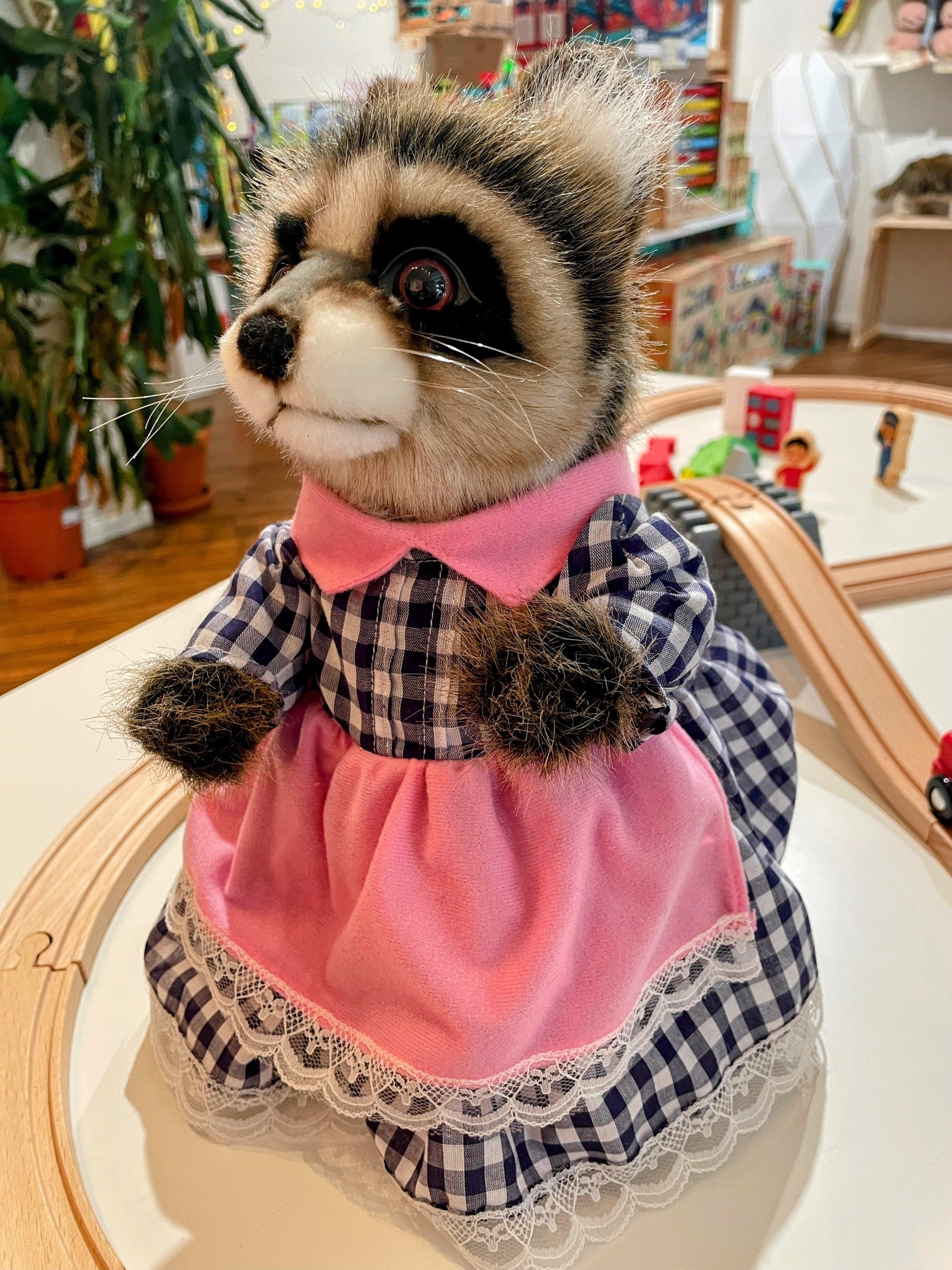 Hansa Creation Raccoon Mom with Clothes Plush Toy - Heartwarming and Lifelike Stuffed Animal - Bamsedyra