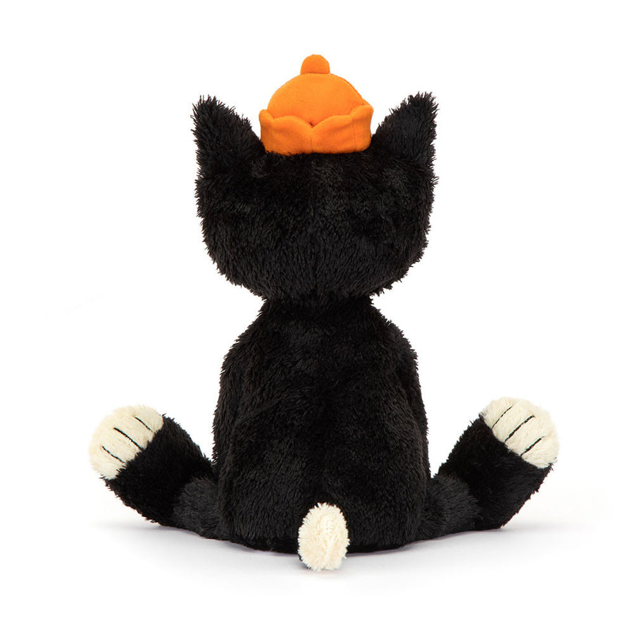 Nærbilde av Jellycat Jack – store hvite øyne, brodert smil og myk tuftet pels