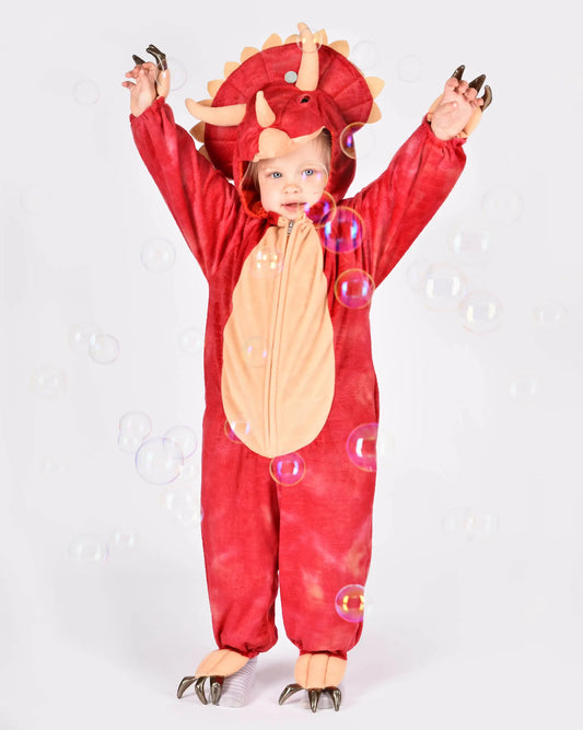 Triceratops dinosaur jumpsuit barn 3–4 år (104) – rød | Halloween