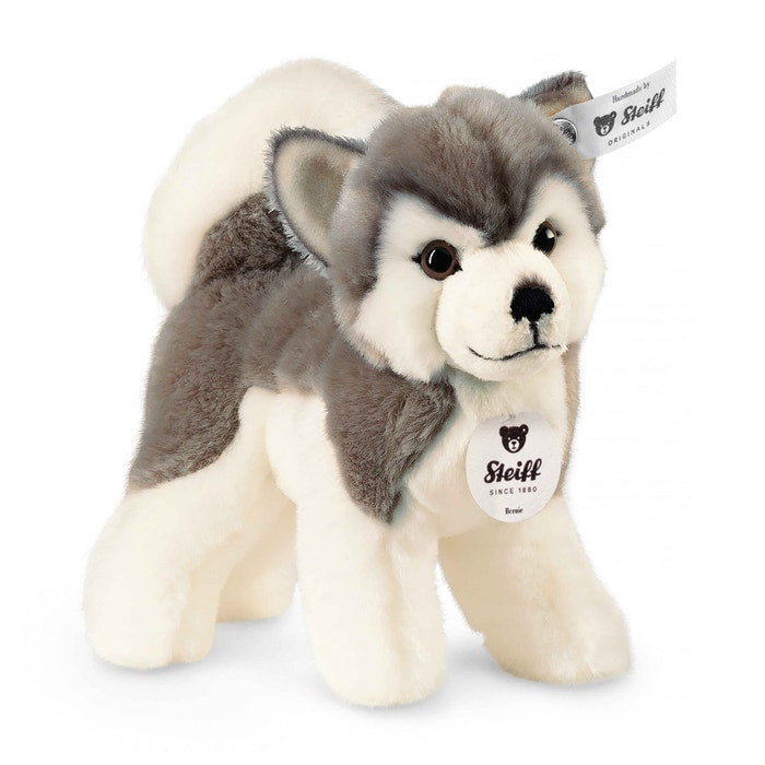 Bernie husky hundebamse 17 cm i grå og hvit plysj fra Steiff