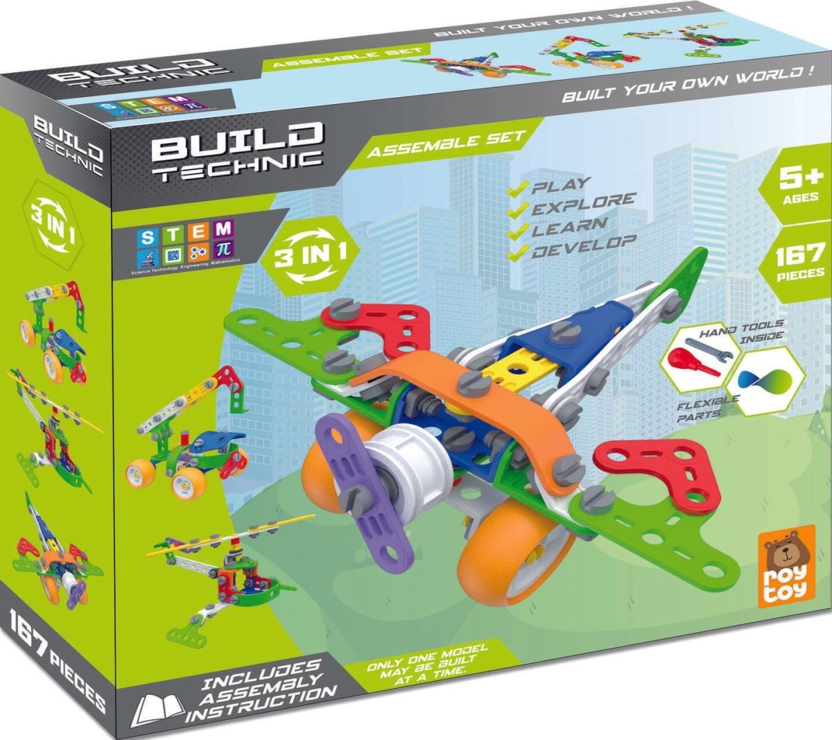 Build Technic 3 - in - 1 Vehicle Construction Set - Plane, Crane, and Helicopter | Explore, Build, Play - Bamsedyra