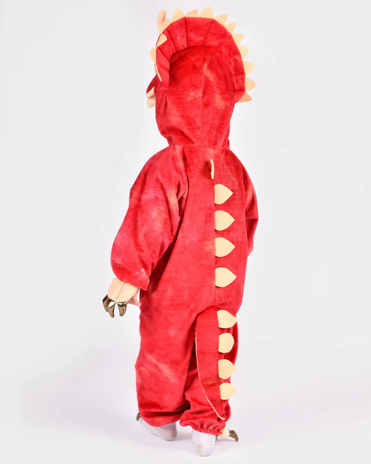 Triceratops dinosaur jumpsuit barn 3–4 år (104) – rød | Halloween