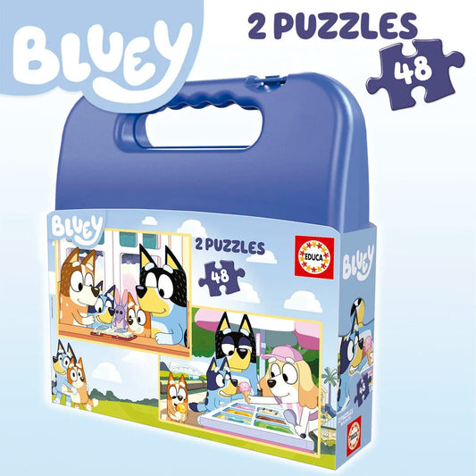 Educa Bluey Puzzle Carry Case - 2 Puzzles, 48 Pieces Each - On - the - Go Fun! - Bamsedyra