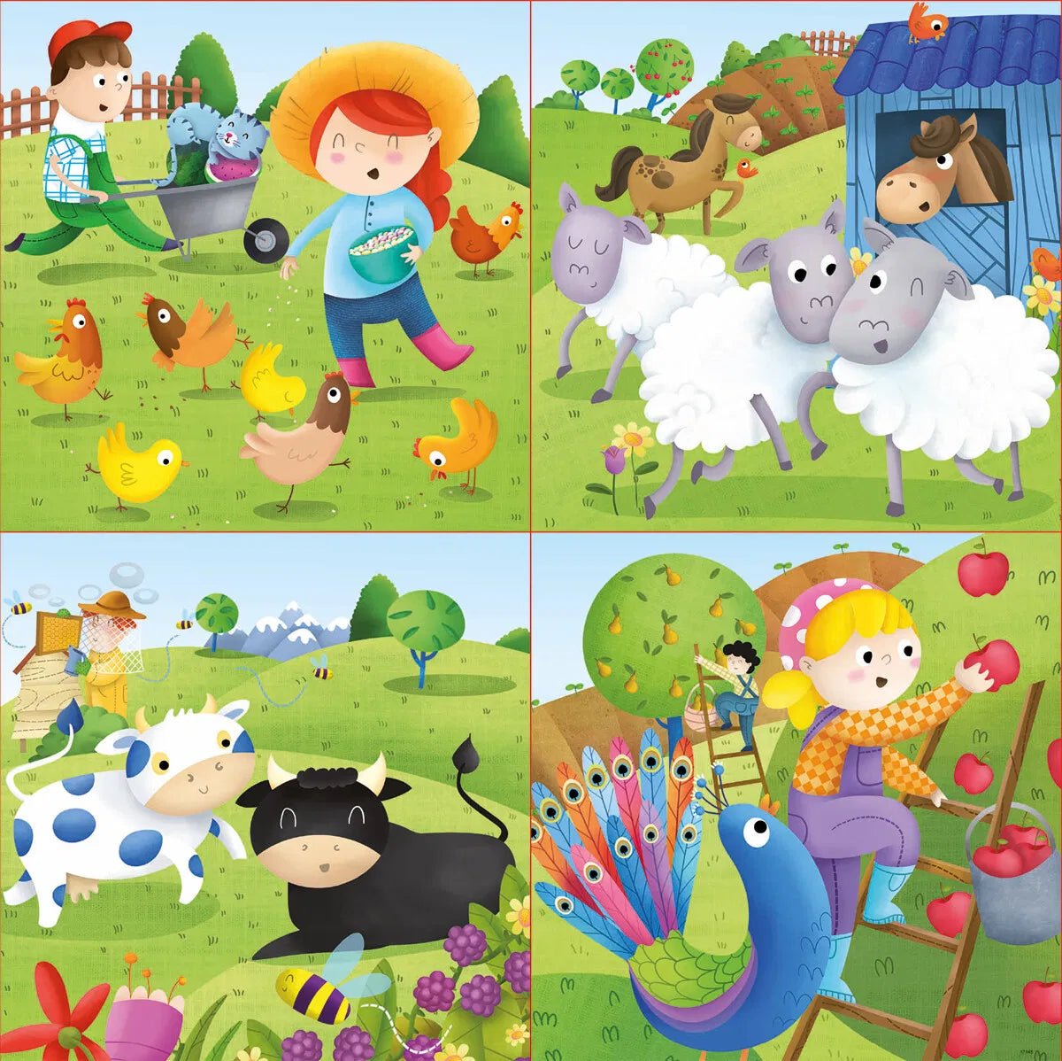 Educa Progressive Puzzle Set - Farm Theme - 4 Puzzles for Little Farmers! - Bamsedyra