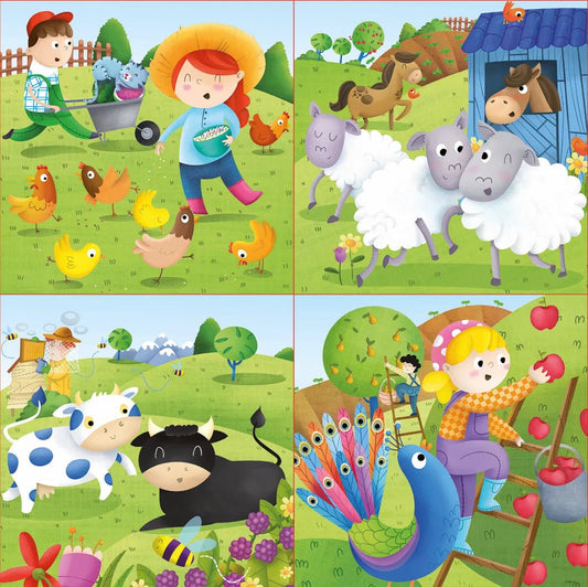 Educa Progressive Puzzle Set - Farm Theme - 4 Puzzles for Little Farmers! - Bamsedyra