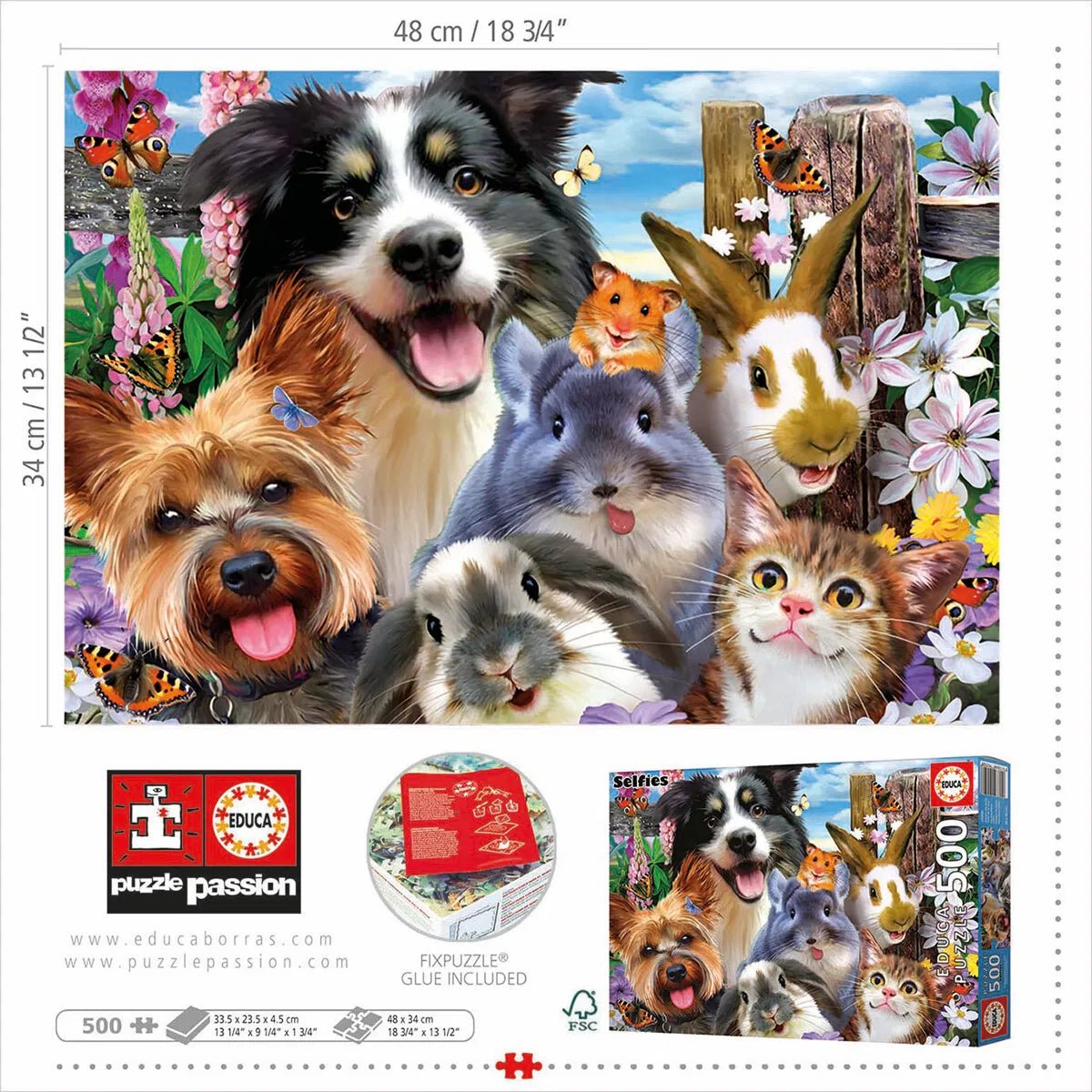 Educa Selfies Puzzle - 500 Pieces - Smiling Pets Adventure! - Bamsedyra