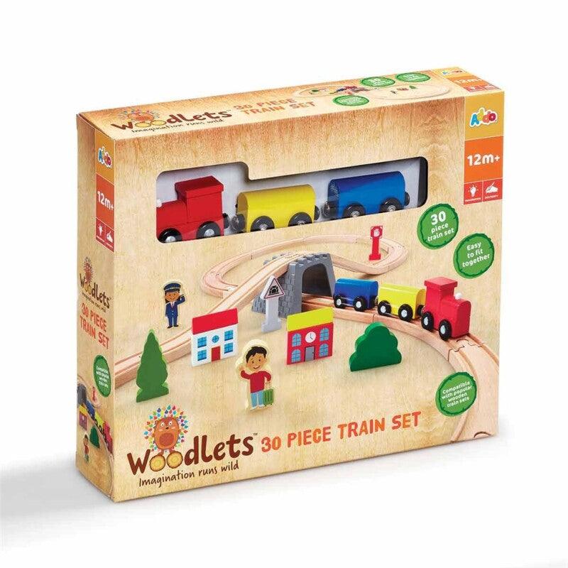 Woodlets 30 Piece Train Set – Classic Wooden Train Set for Endless Fun - Bamsedyra